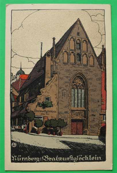 AK Nürnberg / 1910-20 / Litho / Bratwurstglöcklein Gasthaus Kirche / Künstler Steinzeichnung Stein-Zeichnung / Monogramm L